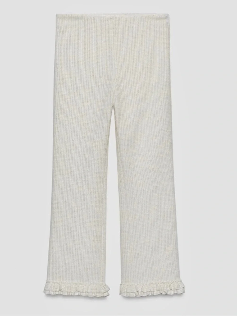 Zara NWT Cream ivory Knit textured Ruffle-Hem  cropped Pants